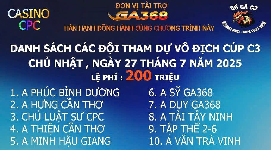 Full Trận Đá Giải Trực Tiếp Bồ Gà Cpc3 Ngày 27/08/2025 7 Full Trận Đá Giải Trực Tiếp Bồ Gà Cpc3 Ngày 27/08/2025
